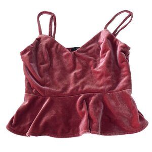 Forever 21 Cami Top Small Peplum Velvet Crop Pink Fairy Grunge Indie Y2K Rave